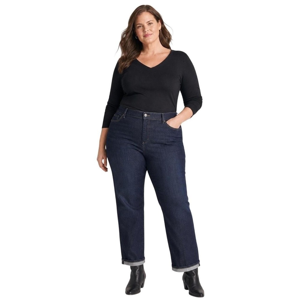 Talbots Simply Flattering 5 Pocket Wide Selvedge Ankle Jeans Dark Wash Size 20W